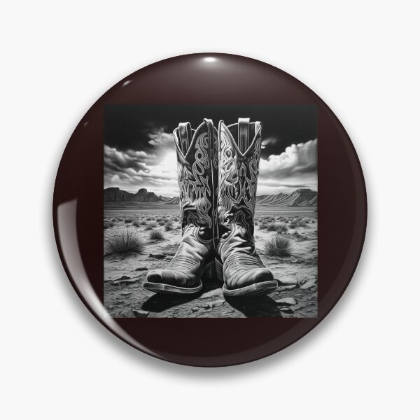 Item preview, Western Cowboy Boots in Desert Landscape | Black and White Southwest Art designed and sold by inkoutninja.