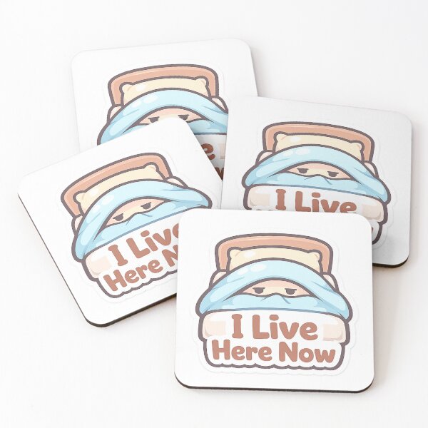 Item preview, Cute Bed Sticker "I Live Here Now" Cozy Kawaii Introvert Aesthetic designed and sold by VibrantArtful7.