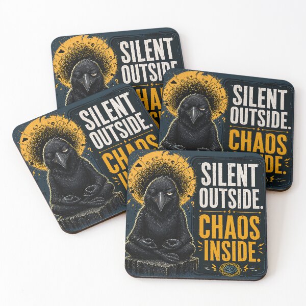 Item preview, Silent Outside Chaos Inside Funny Crow Quote – Introvert Dark Humor Smart Bird Cartoon Design designed and sold by PopInkAura .