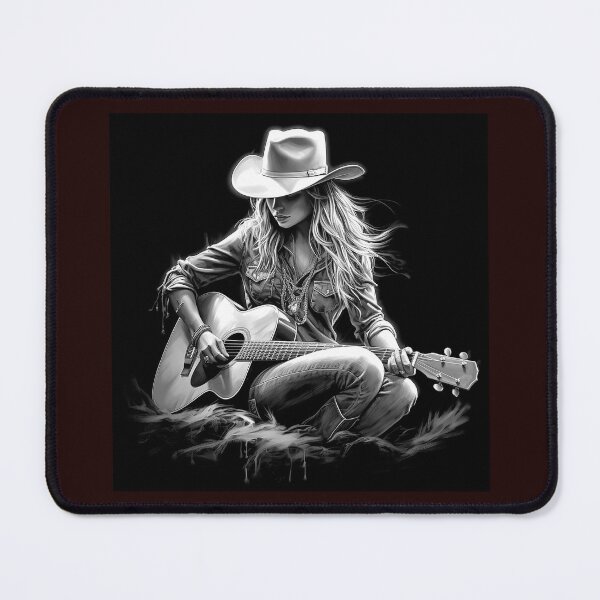 Item preview, Western Cowgirl Playing Guitar | Black and White Country Music Art designed and sold by inkoutninja.