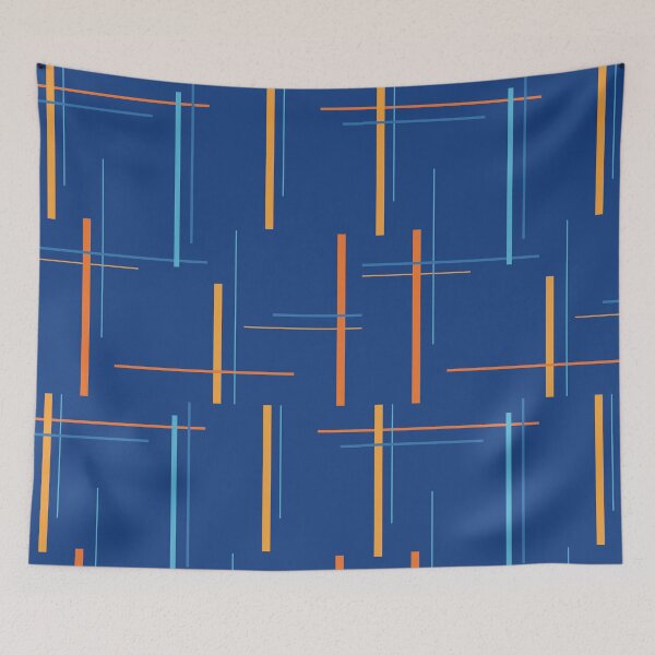 Item preview, Mid Century Modern Abstract Lines - Blue Retro Geometric Pattern designed and sold by Luckymoon2000.