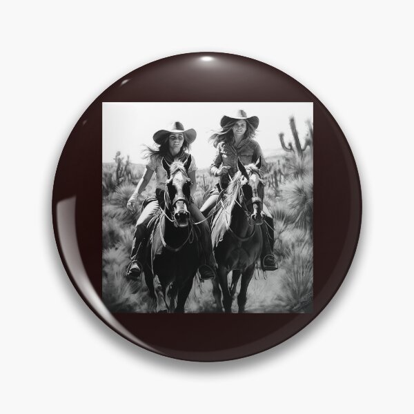 Item preview, Two Western Cowgirls Riding Horses | Black and White Desert Ranch Art designed and sold by inkoutninja.