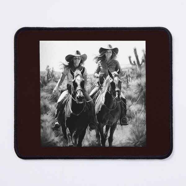 Item preview, Two Western Cowgirls Riding Horses | Black and White Desert Ranch Art designed and sold by inkoutninja.