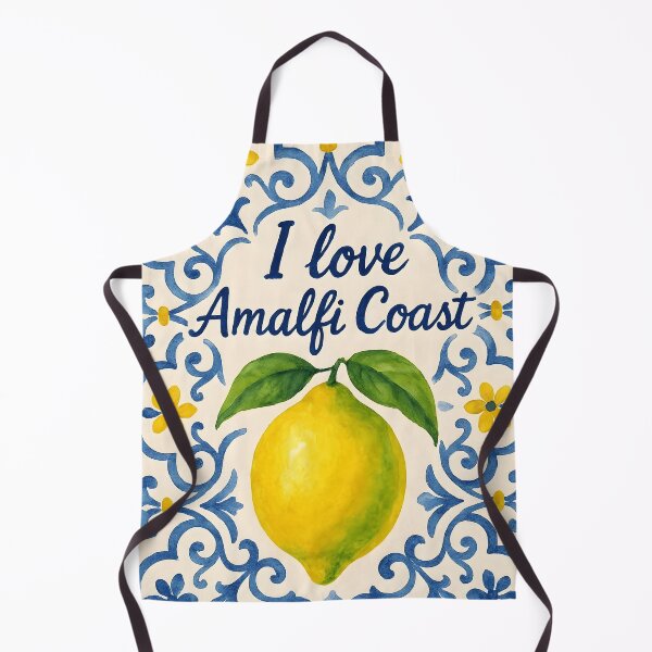 Item preview, I Love Amalfi Coast – Calligraphic Blue Lettering with Watercolor Lemon on Mediterranean Tile designed and sold by EmeraldeaArt.