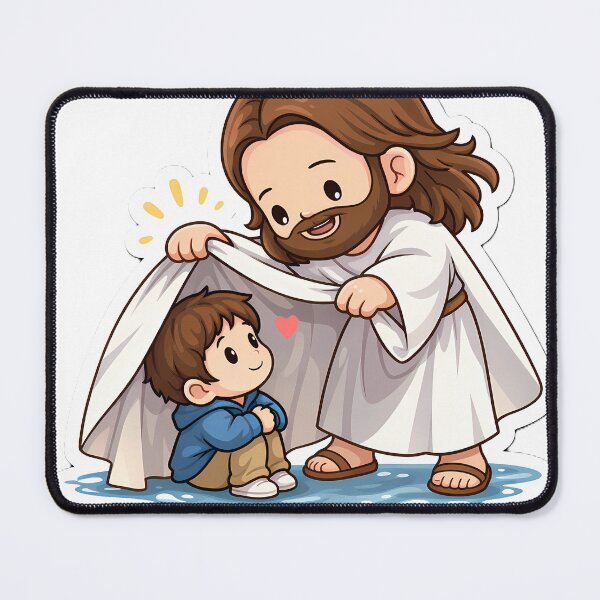 Item preview, Chibi Jesus Protecting Child Christian Sticker designed and sold by Faithlines.