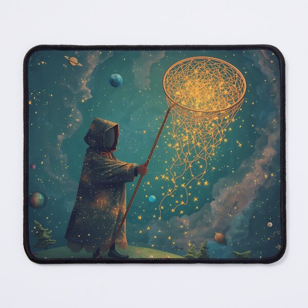 Item preview, Star Catcher - Solitary Cloaked Figure Catching Falling Stars in Cosmic Sky designed and sold by UnRealS.
