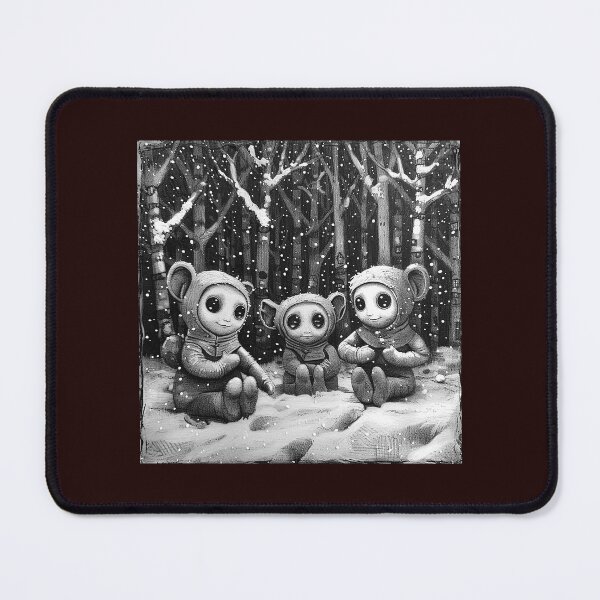 Item preview, Cute Woodland Creatures in Snowy Forest | Black and White Winter Fantasy Art designed and sold by inkoutninja.