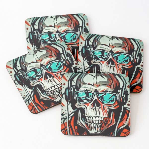 Item preview, DJ Skull Headphones Red Shades Pop Art designed and sold by M-ink-.