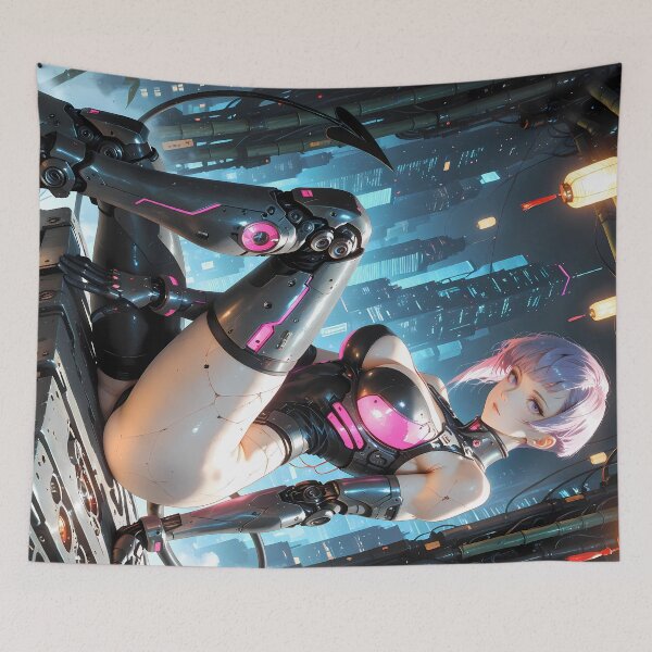 Item preview, Cyberpunk Android Anime Girl Neon Futuristic Sci Fi designed and sold by BorgSpareParts.