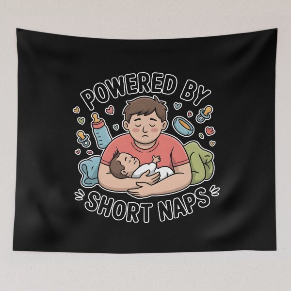 Item preview, Powered By Short Naps Funny Parent Shirt New Mom Dad Sleep Deprived Humor designed and sold by ImaginedSpace7.