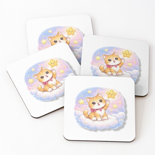 Artikelvorschau, Orangefarbene Katze auf einer magischen Wolke mit goldenen Sternen entworfen und verkauft von MarZeDesigns .