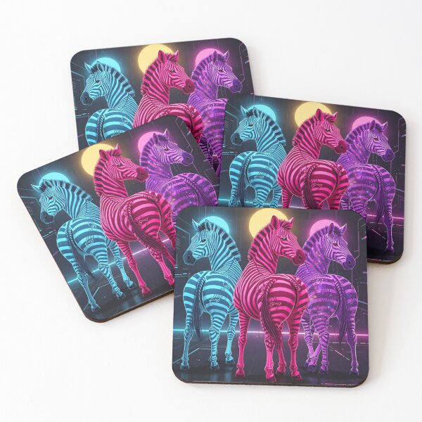 Item preview, Neon Cyberpunk Zebras Retrowave Trio Art designed and sold by M-ink-.