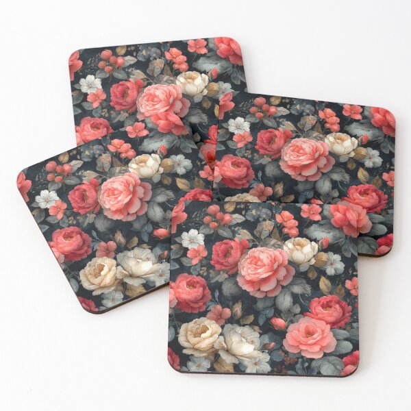 Item preview, Midnight Floral Pattern Vintage Watercolor Red White Roses designed and sold by GrinGalore.