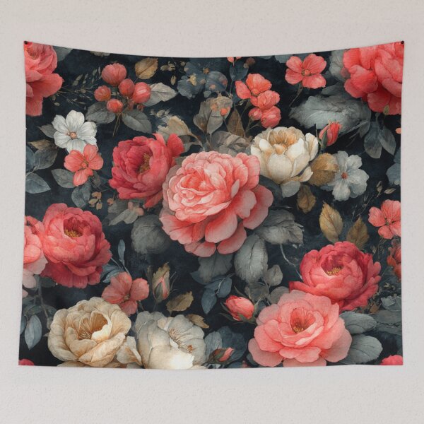 Item preview, Midnight Floral Pattern Vintage Watercolor Red White Roses designed and sold by GrinGalore.