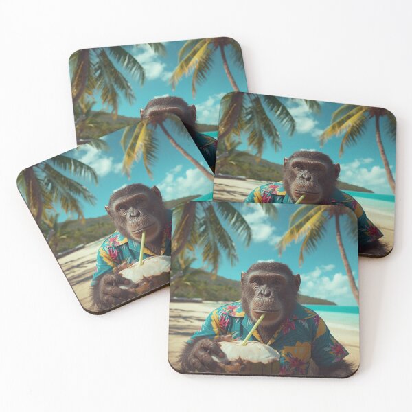 Item preview, Hawaiian Monkey Coconut Drink – Tropical Summer Vibes Sticker designed and sold by Mustangana.