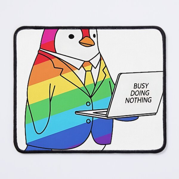 Item preview, Busy Doing Nothing Penguin, Funny Work Meme, Rainbow Suit Cartoon Office Humor designed and sold by AdelieMart.