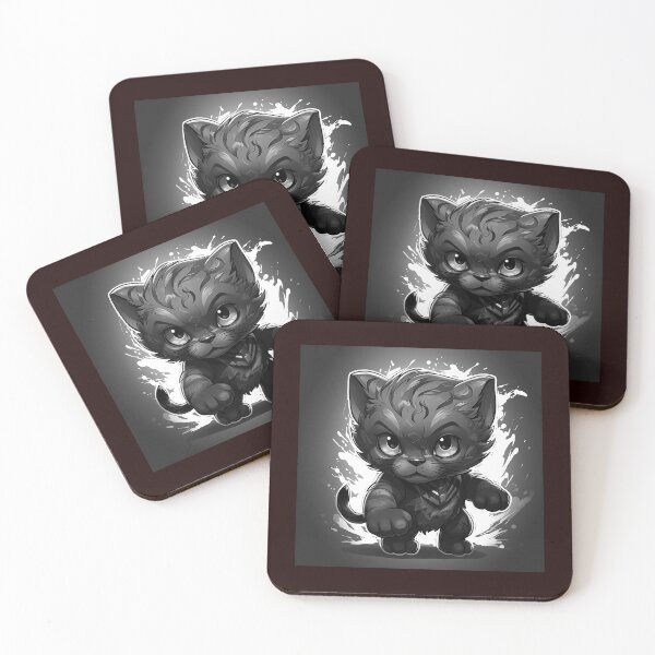 Item preview, Cute Black Kitten Superhero | Black and White Fantasy Cat Art designed and sold by inkoutninja.