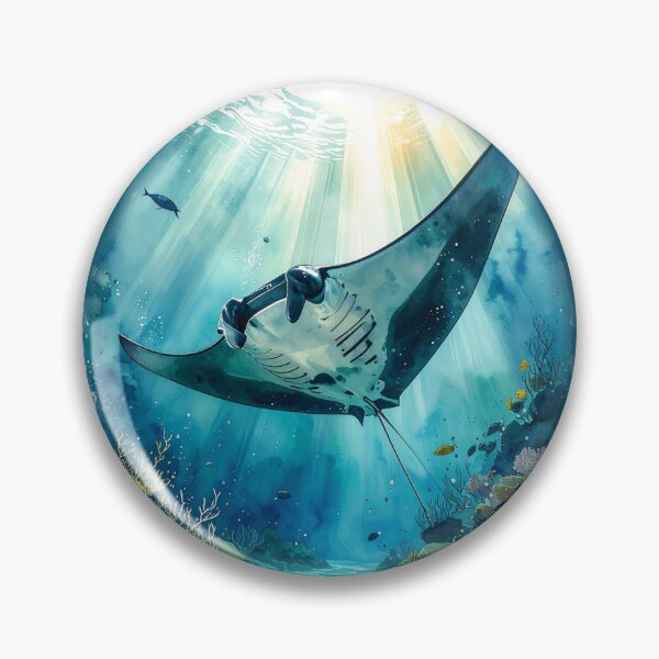 Item preview, Stunning watercolor manta ray coral reef underwater scene ocean art print designed and sold by icemanphotos.