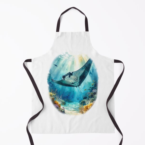 Item preview, Stunning watercolor manta ray coral reef underwater scene ocean art print designed and sold by icemanphotos.