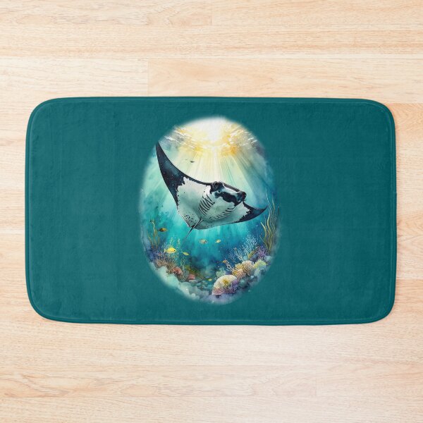 Item preview, Stunning watercolor manta ray coral reef tropical fish ocean sunlight art print designed and sold by icemanphotos.