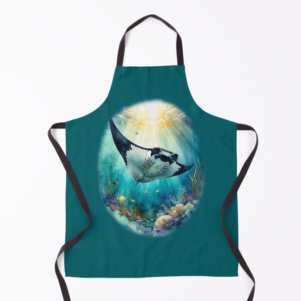 Item preview, Stunning watercolor manta ray coral reef tropical fish ocean sunlight art print designed and sold by icemanphotos.
