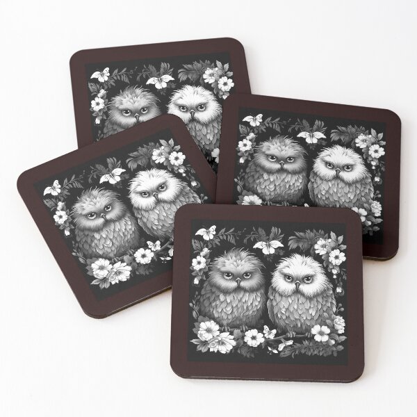 Item preview, Cute Owls with Flowers and Butterflies | Black and White Woodland Art designed and sold by inkoutninja.