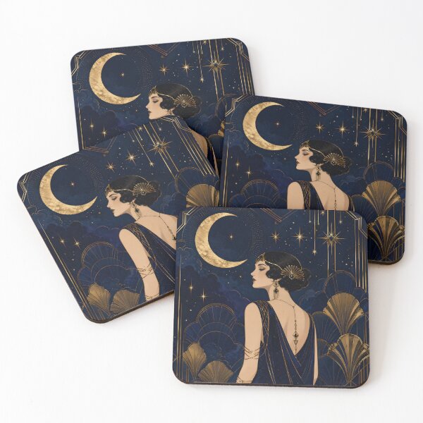 Item preview, Neo Art Deco Celestial Night Sky Moon Gold designed and sold by Glitchart66.