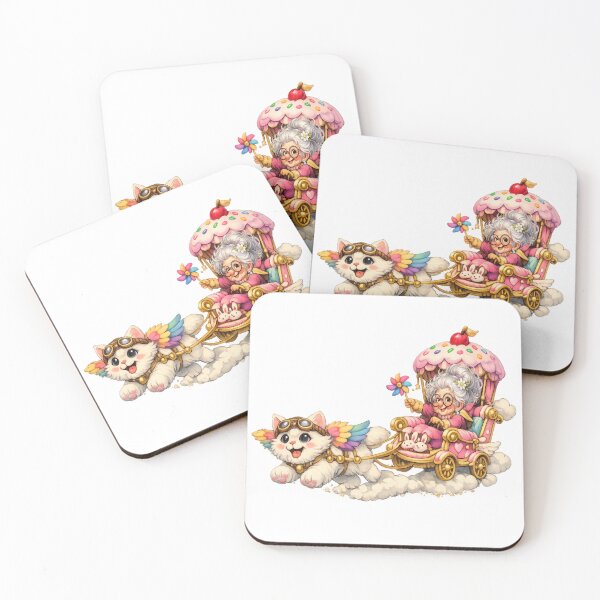 Item preview, Kawaii Cupcake Carriage - Whimsical Grandma and Flying Cat Art designed and sold by myforestfog.