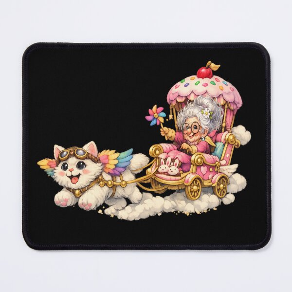 Item preview, Kawaii Cupcake Carriage - Whimsical Grandma and Flying Cat Art designed and sold by myforestfog.