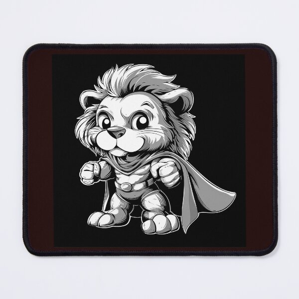 Item preview, Cute Superhero Lion Cub | Black and White Cartoon Animal Art designed and sold by inkoutninja.
