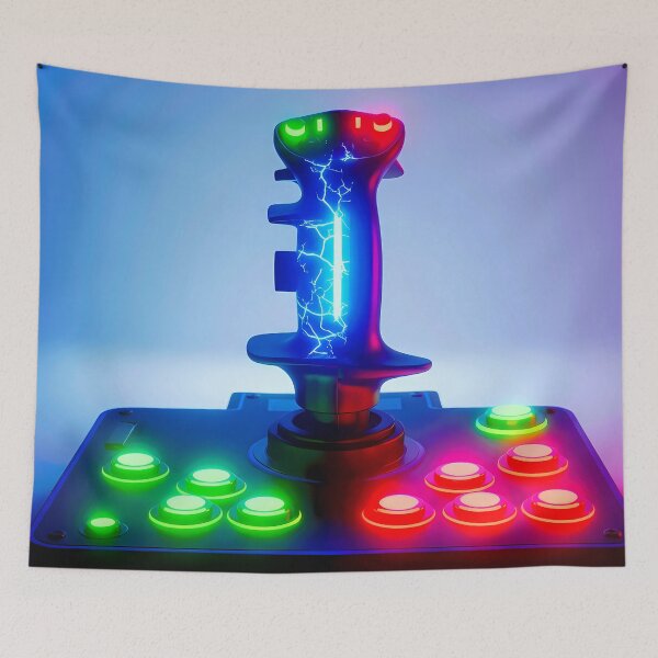Item preview, Electric Retro Arcade Joystick - Neon Lightning Gaming Art designed and sold by powersunlight.
