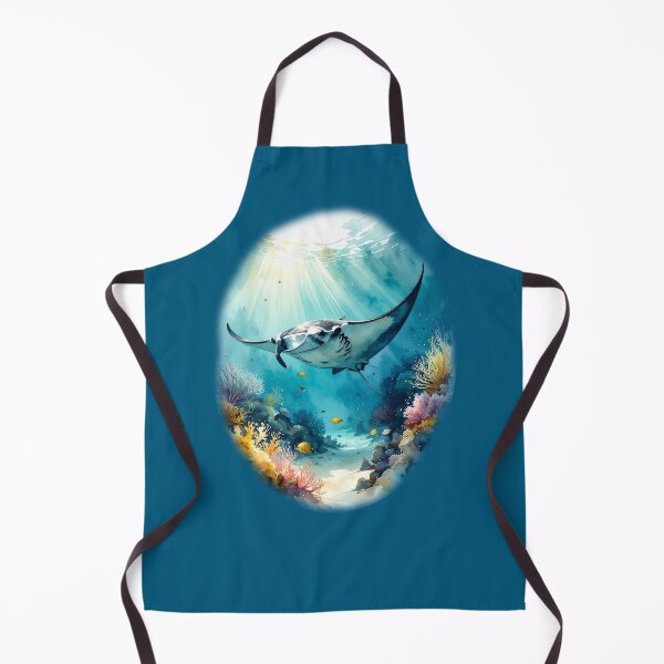 Item preview, Breathtaking watercolor manta ray coral reef tropical ocean underwater scene art print designed and sold by icemanphotos.