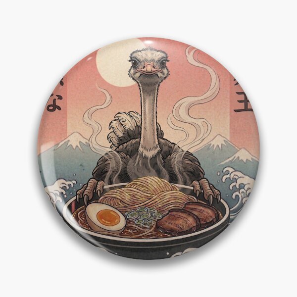 Item preview, Funny Ostrich Japanese Ramen Noodles Vintage Kanagawa Wave designed and sold by FurryHavenPH.