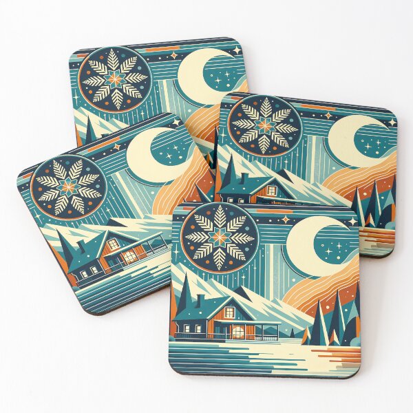 Item preview, Moonlit Winter Cabin with Snowflake Sky designed and sold by InkSmithery.