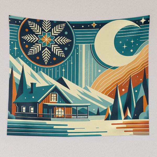 Item preview, Moonlit Winter Cabin with Snowflake Sky designed and sold by InkSmithery.