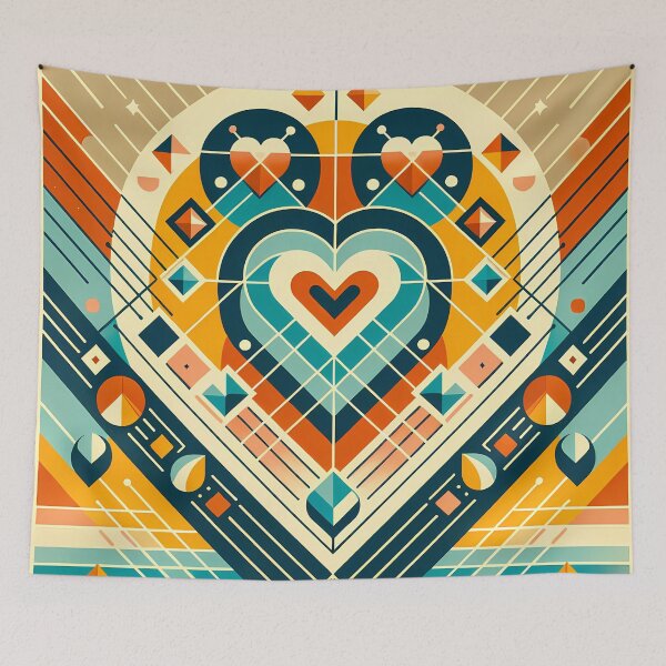 Item preview, Symmetrical Geometric Heart in Teal and Amber designed and sold by InkSmithery.
