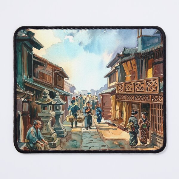 Item preview, Vintage Japanese Street Scene Watercolor Oil Art Print designed and sold by posteriocrew.