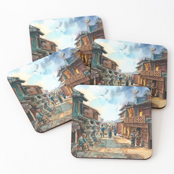 Item preview, Vintage Japanese Street Scene Watercolor Oil Art Print designed and sold by posteriocrew.