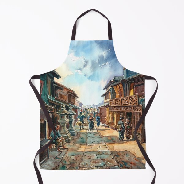Item preview, Vintage Japanese Street Scene Watercolor Oil Art Print designed and sold by posteriocrew.