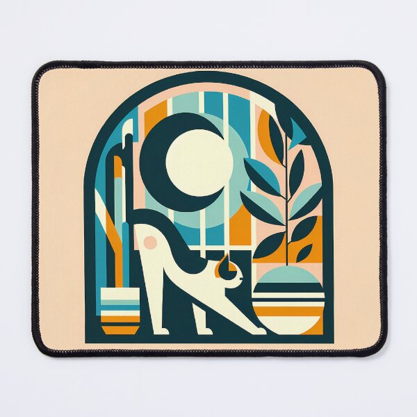 Item preview, Stretching Cat in Arched Botanical Window designed and sold by InkSmithery.