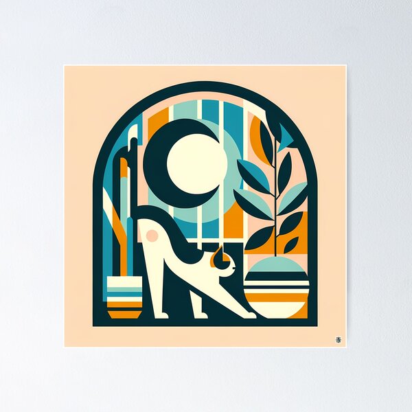 Item preview, Stretching Cat in Arched Botanical Window designed and sold by InkSmithery.