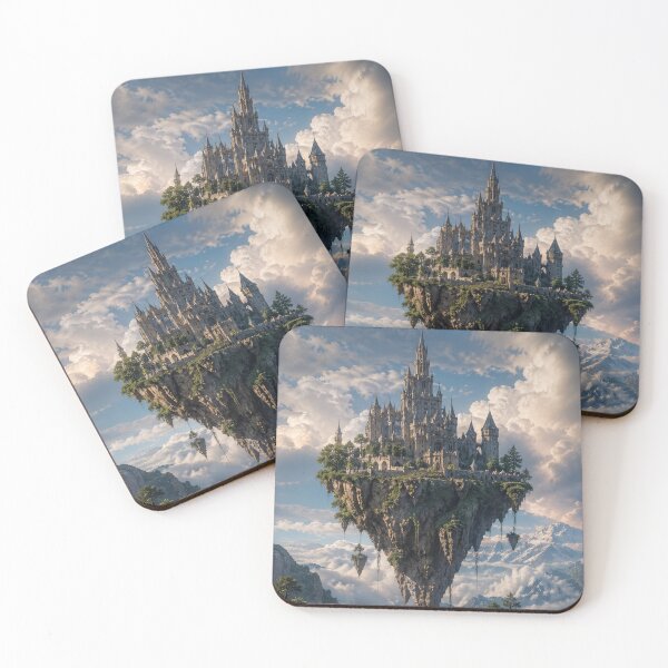 Item preview, Floating Castle in the Sky | Epic Fantasy Island Landscape Art designed and sold by DrakariArt.