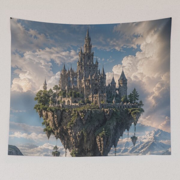 Item preview, Floating Castle in the Sky | Epic Fantasy Island Landscape Art designed and sold by DrakariArt.