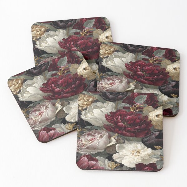 Item preview, Dutch Masters Midnight Bouquet: White Peonies & Crimson Tulips designed and sold by digitalartinspo.