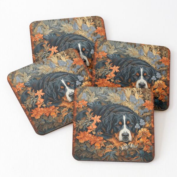 Item preview, Bernese Mountain Dog Autumn Floral Portrait designed and sold by AntiqueImages.