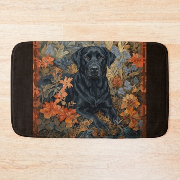 Artikelvorschau, Vintage-Blumenkunst mit schwarzem Labrador Retriever entworfen und verkauft von AntiqueImages.