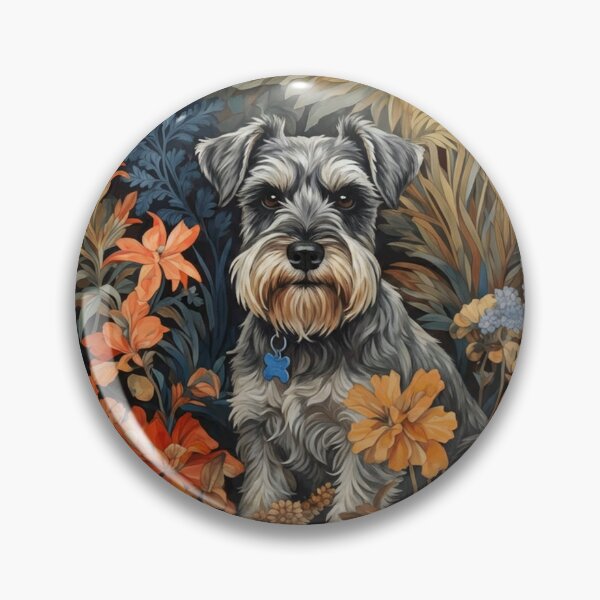 Item preview, Miniature Schnauzer Salt Pepper Floral Dog Art designed and sold by AntiqueImages.