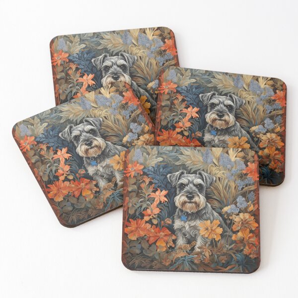 Item preview, Miniature Schnauzer Salt Pepper Floral Dog Art designed and sold by AntiqueImages.