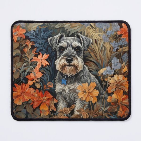 Item preview, Miniature Schnauzer Salt Pepper Floral Dog Art designed and sold by AntiqueImages.