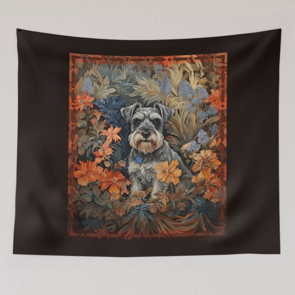 Item preview, Miniature Schnauzer Salt Pepper Floral Dog Art designed and sold by AntiqueImages.